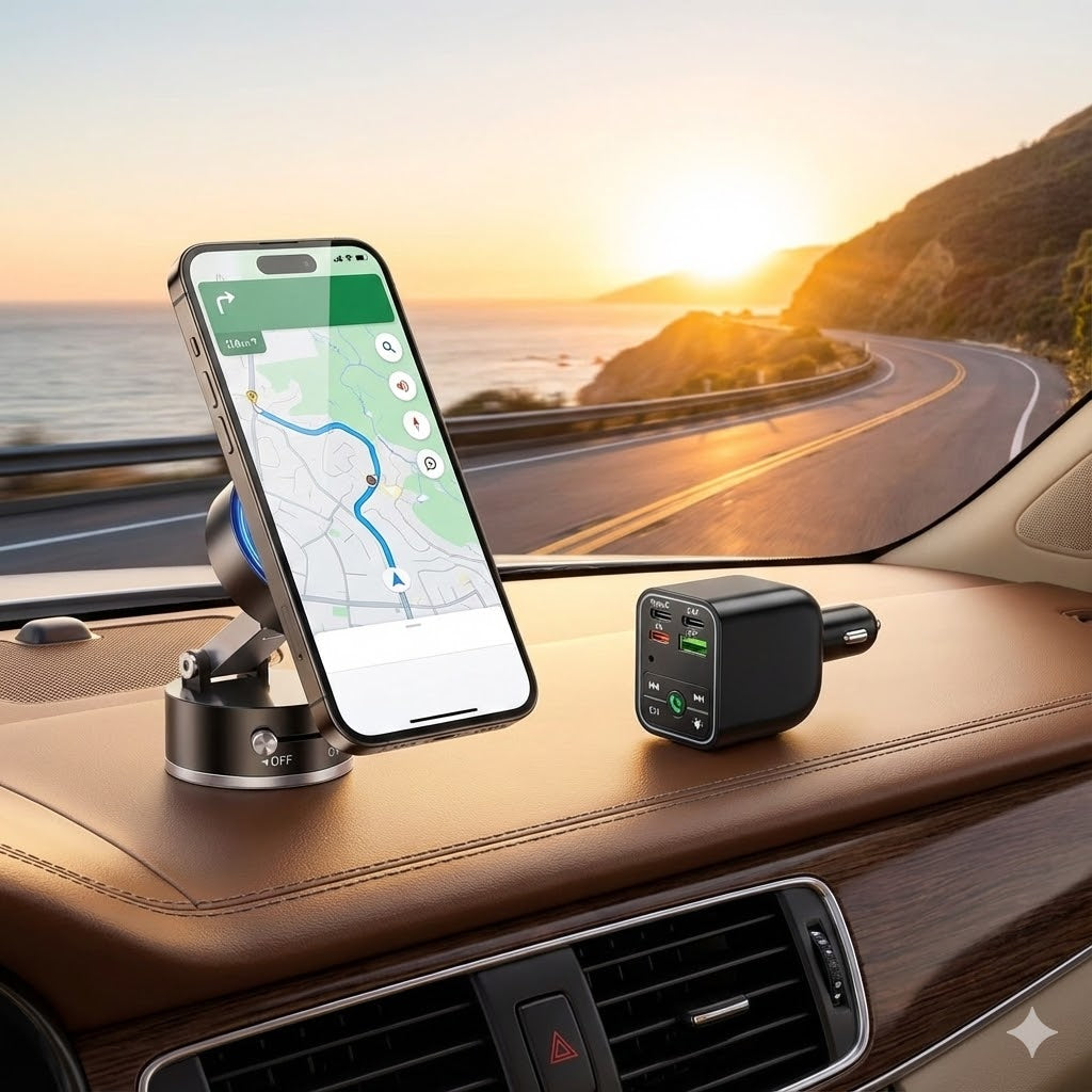 باك السيارة المتكامل (الشاحن السريع 4في1 + حامل مغناطيسي)