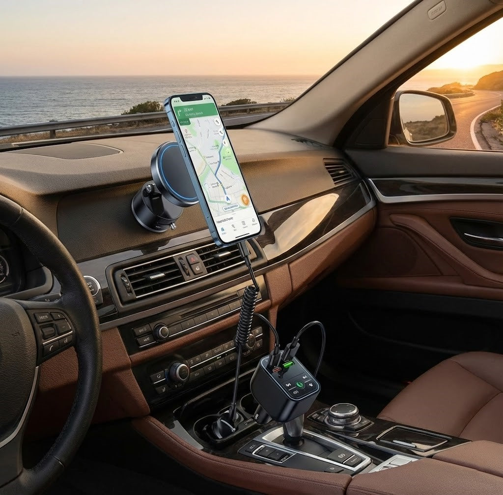 عرض نهاية السنة 🎁 باك السيارة المتكامل (الشاحن السريع 4في1 + حامل مغناطيسي)